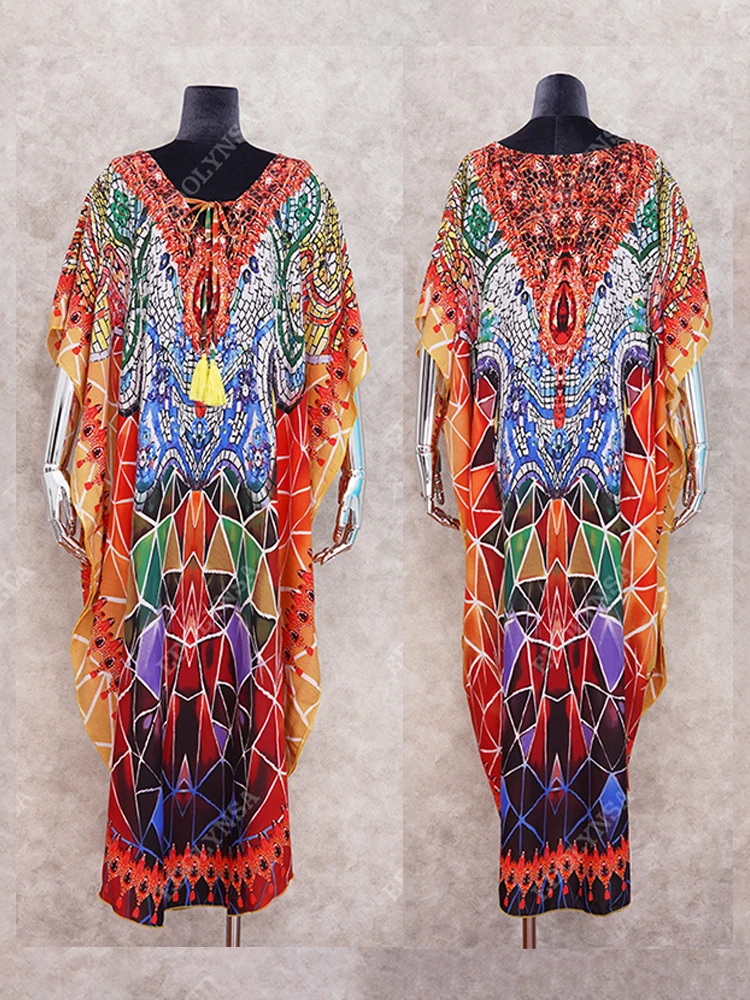 EDOCircnSA-Robe de plage maxi imprimée style bohémien, grande taille, kaftan d'été, vêtements de plage, cover-up pour les vacances, Q30/10/2018