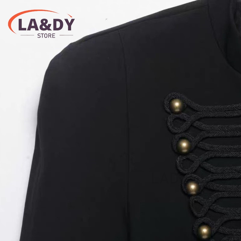 Blazer court élégant noir vintage pour femme avec épaulettes rembourrées, collection Printemps-Automne 2026