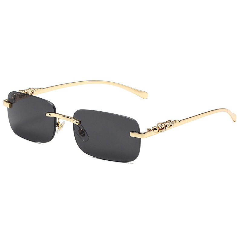 Lunettes de soleil carrées sans monture, lunettes de soleil à bord coupé, nuances de créateurs de mode, monture léopard dorée de luxe, lunettes UV400