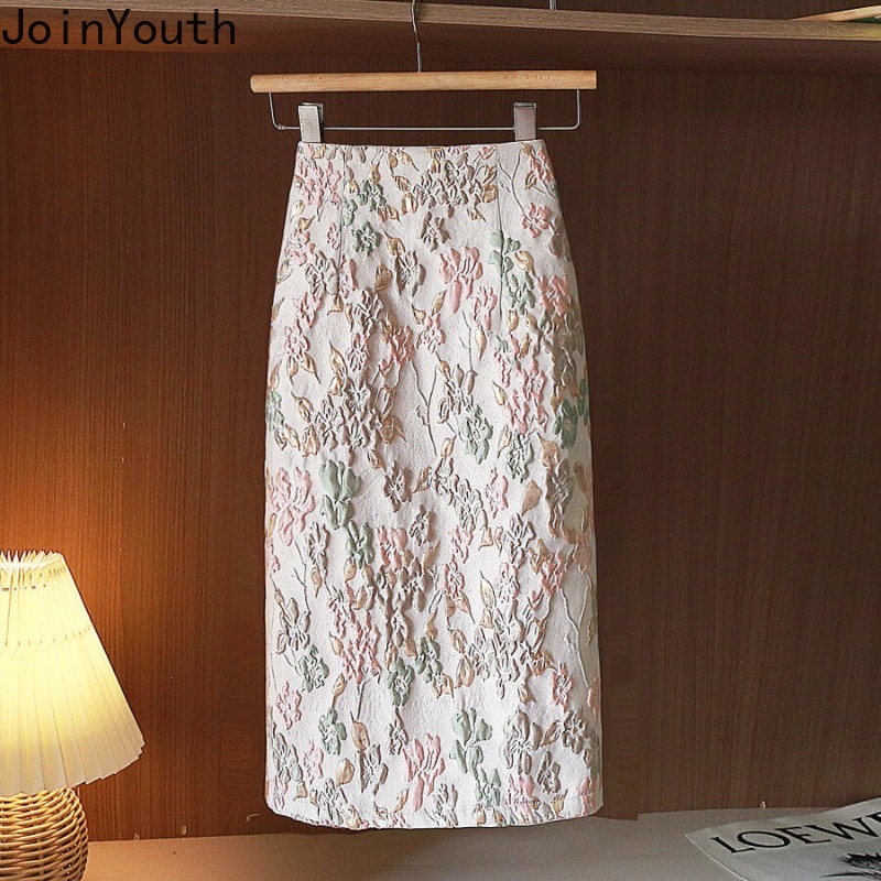 Jupes florales pour femmes coréen Jupe 2025 Faldas Mujer De Moda taille haute a-ligne mode Saia fendu moulante tempérament Jupe