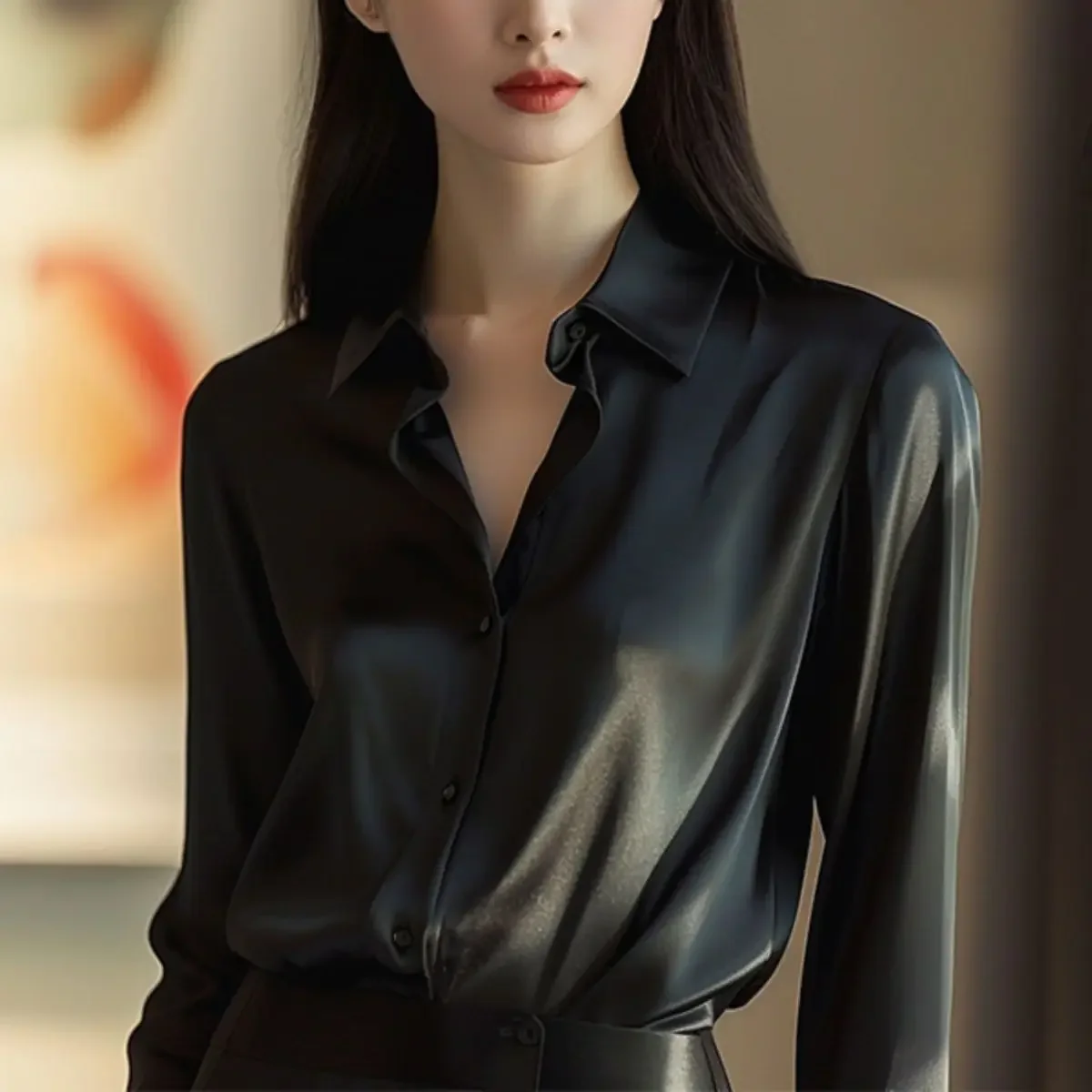 Été automne soyeux Satin chemise femmes 2024 Vintage Blouse à manches longues boutonné chemise bureau dame t-shirt dames chemise décontractée