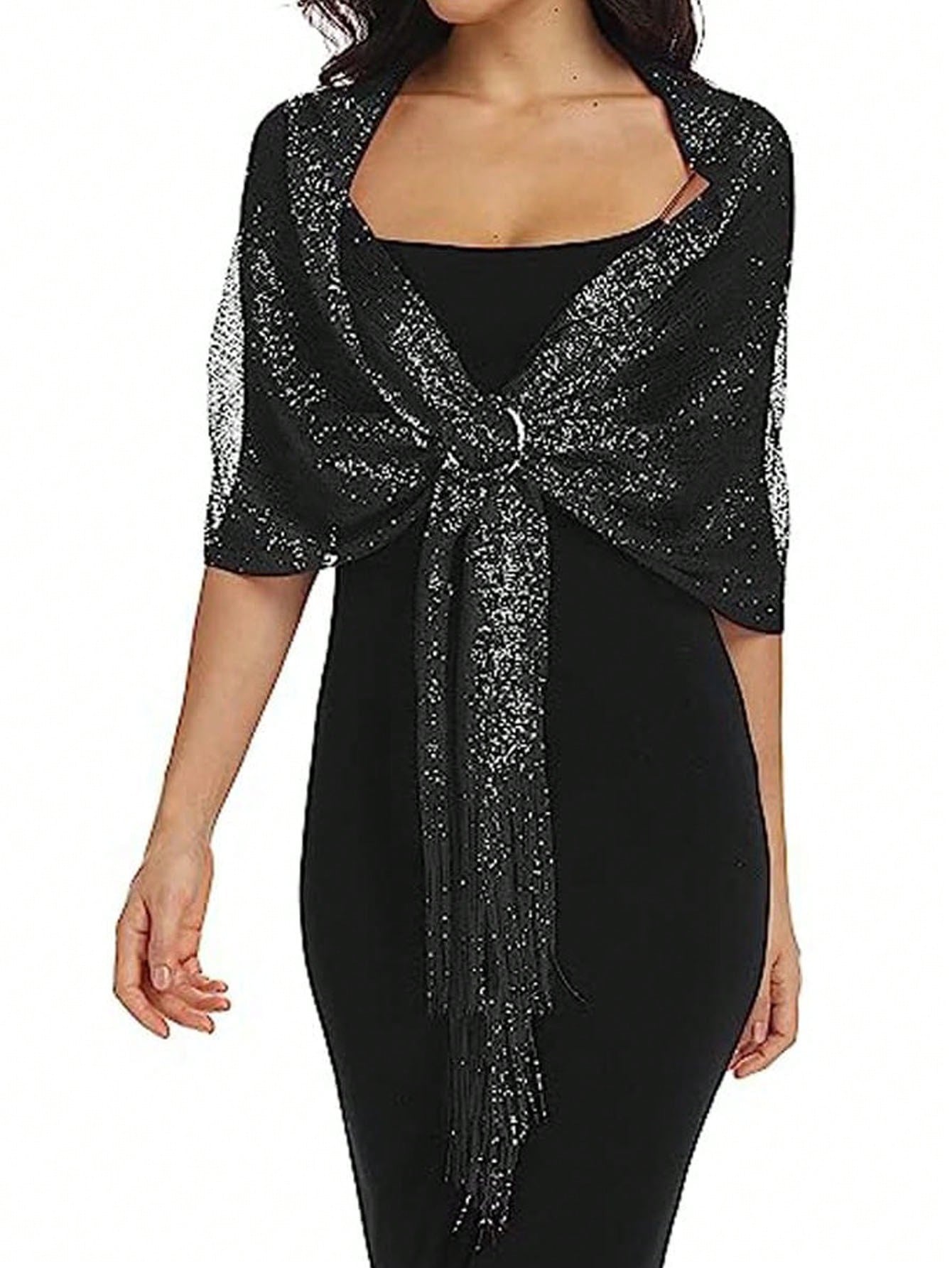 Châle scintillant pour femmes, 1 pièce, pour robes de soirée, écharpe à paillettes pour demoiselle d'honneur avec pompon pour fête de mariage, 6 couleurs disponibles