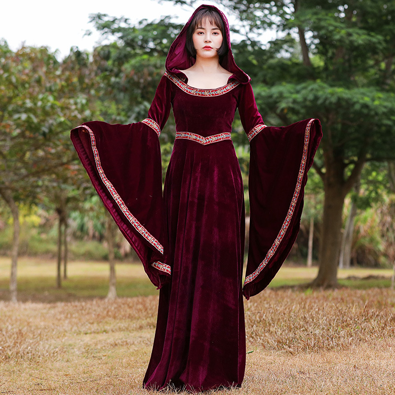 Robe à capuche de cour médiévale Vintage, Robe rouge Renaissance, petit chaperon rouge, Costume de Cosplay victorien d'halloween