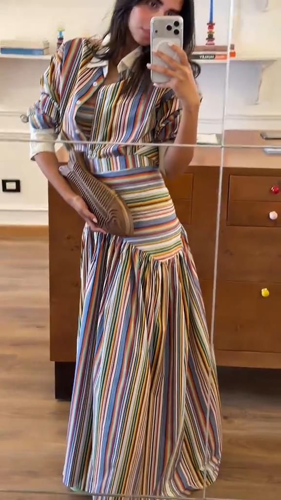Robe rayée pour femme, col en V profond, manches longues, avec ceinture, tenue décontractée et ample pour le quotidien, collection 2026