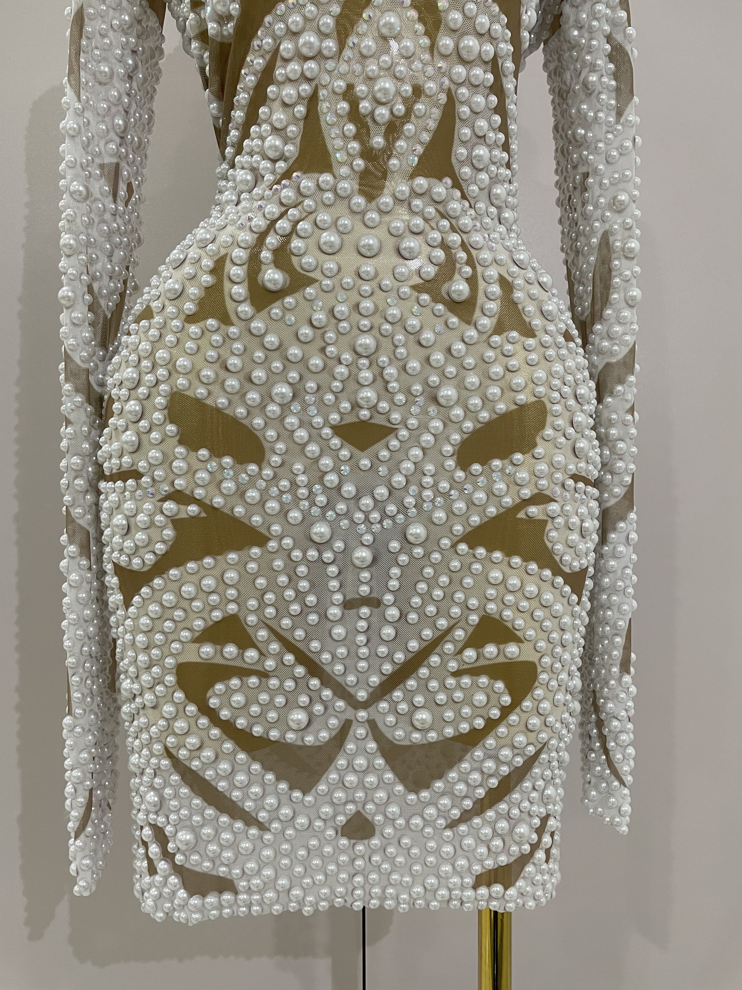 Nouvelle Robe de Soirée Élégante Haut de Gamme 2025 avec Strass AB et Perles, Robe Longue en Maille à Manches Longues pour Femme, Idéale pour Cocktail, Fête ou Mariage