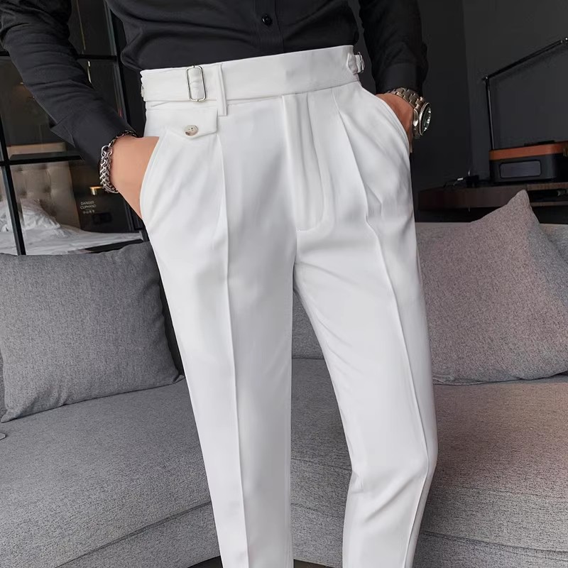 Nouveau pantalon de costume pour hommes Style anglais intelligent décontracté solide coupe ajustée pantalon habillé droit pour hommes pantalon formel vêtements pour hommes 2024