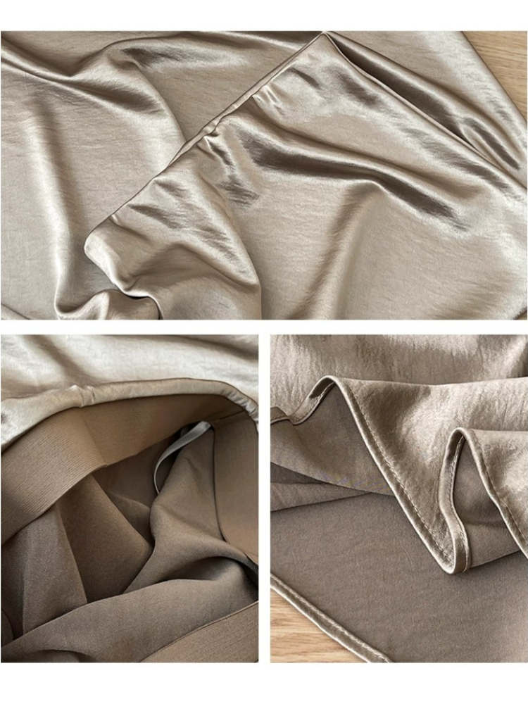 Jupe longue noire en satin d'acétate pour femme, taille haute, coupe sirène, style A-line, élégante pour le printemps et l'été