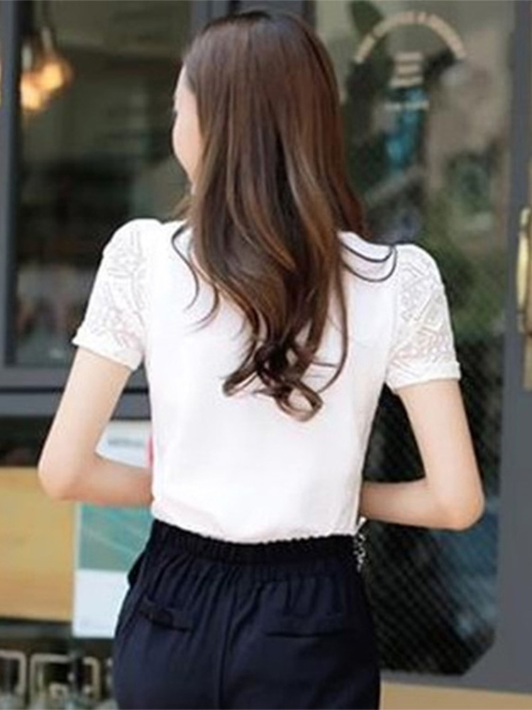 Chemisier en mousseline de soie pour femmes, vêtements pour femmes, dentelle au crochet, chemises coréennes, chemisiers blancs pour dames, coupe couvertes, nouveau