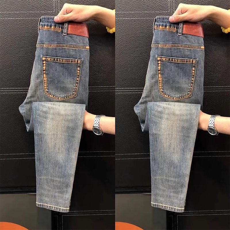 Jeans de luxe italiens pour hommes, bleu délavé, nouvelle tendance estivale, coupe slim, élastiques, style cowboy