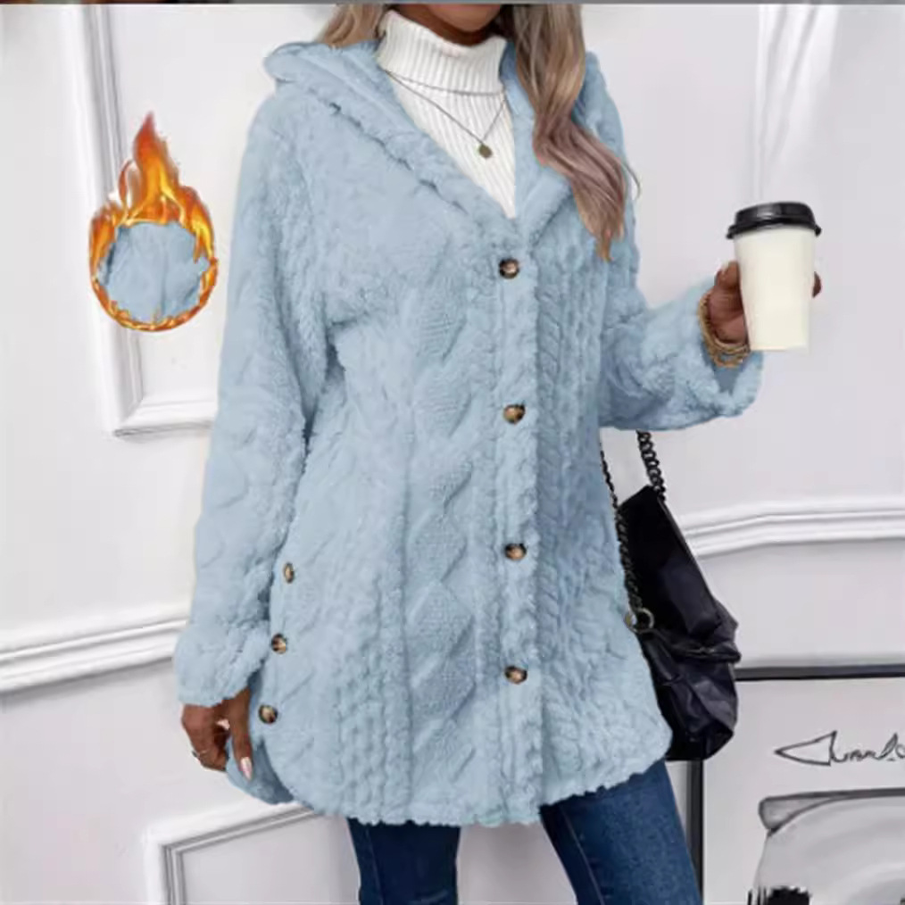 Femmes Cardigan veste à capuche automne hiver Argyle motif texturé à capuche ourlet irrégulier boutons polaire surdimensionné manteau d'extérieur