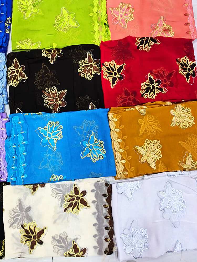 Écharpe Musulmane Africaine en Mousseline de Soie de Bonne Qualité 2026 – Dernière Collection de Hijabs Islamiques Africains en Mousseline avec Broderie de Dubaï – Foulard Kashkha Duba