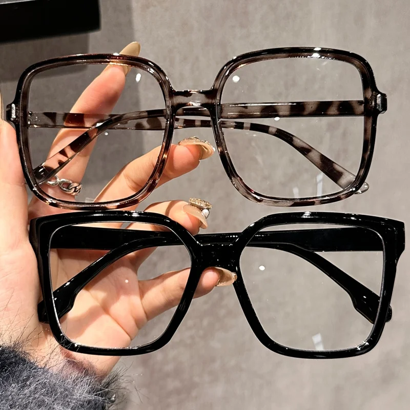 Lunettes rectangulaires à grande monture, décontractées et à la mode, avec verres transparents, adaptées à un usage quotidien et au bureau, 2 pièces
