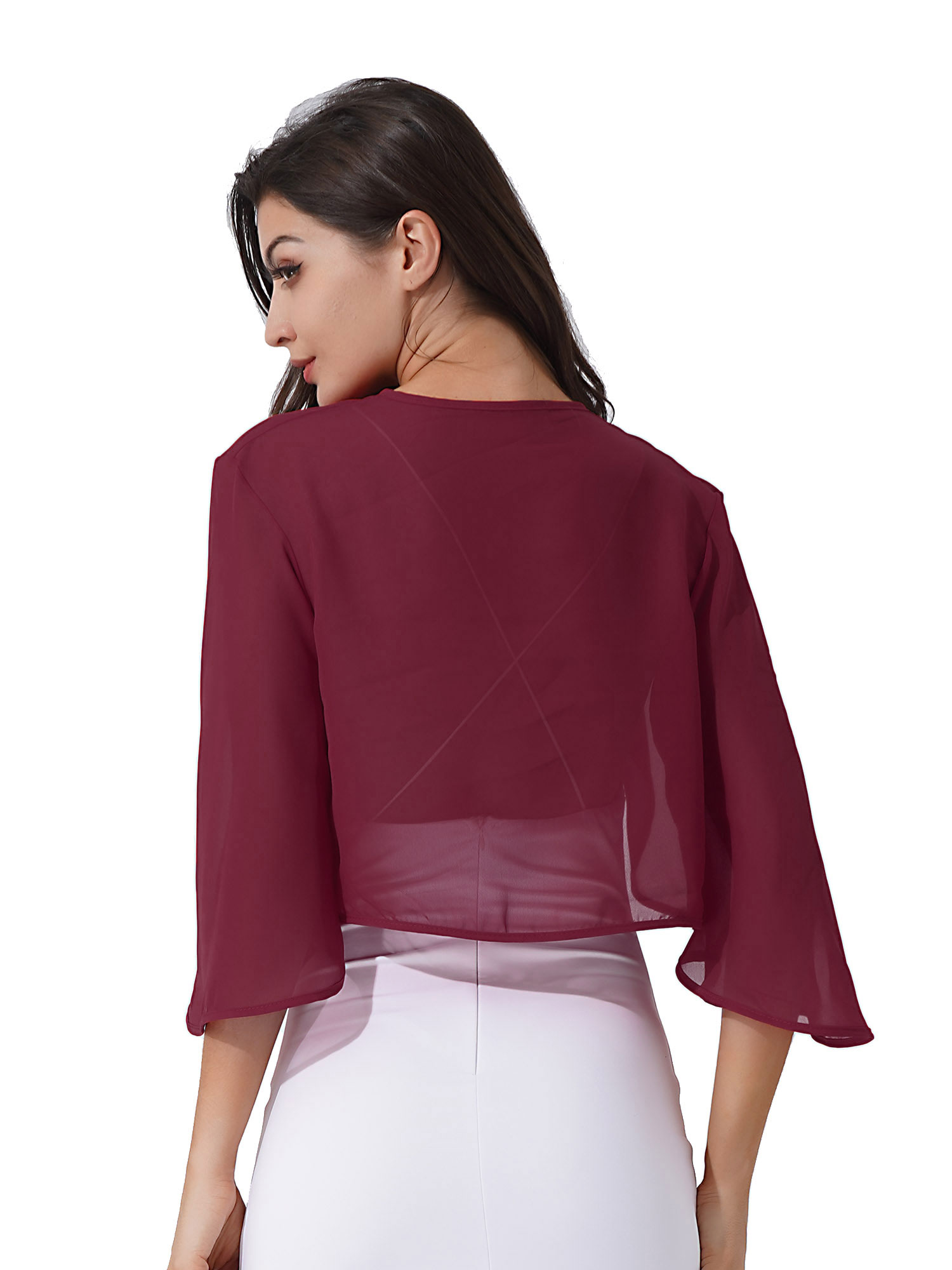 Cardigan en mousseline de soie à manches 3/4 pour femme, châle long, élégant, enveloppes de mariage, haussement d'épaules pour patients, couverture de soirée, été
