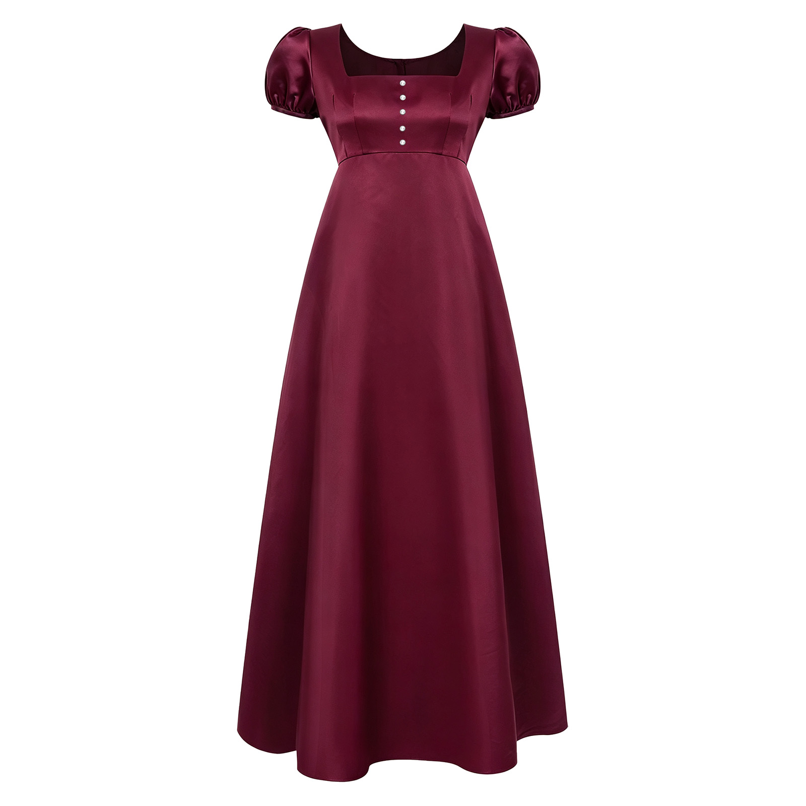 Robe longue de bal taille haute style régence pour femme, robe de princesse vintage pour tea party, robe longue élégante médiévale en satin à manches bouffantes