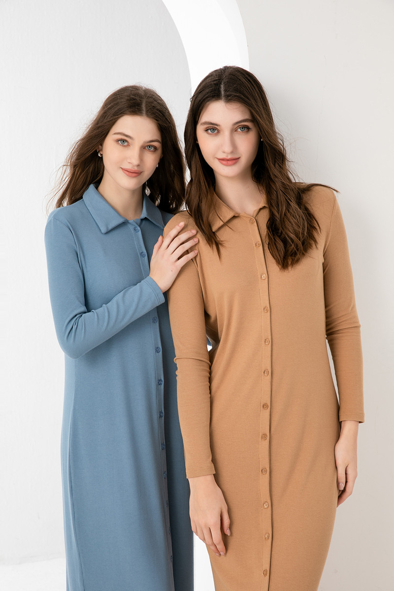 AS-Robe longue à manches longues pour femme, vêtements côtelés confortables, conception de boutons, longueur de rinçage, soleil en 1 jour, 2024