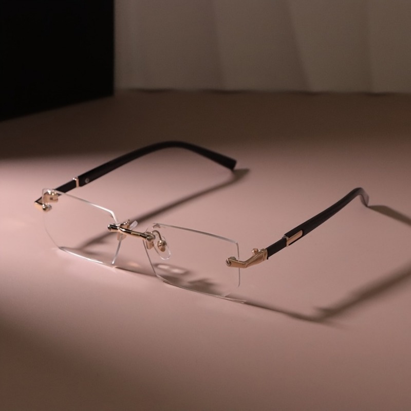 [Lunettes rectangulaires chics pour hommes] Lunettes rectangulaires sans monture chics pour hommes et femmes – Inspiration vintage, verres transparents, monture en alliage de zinc