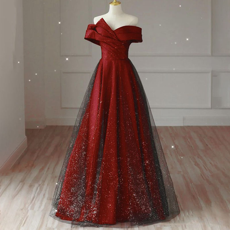 Robe de mariée de soirée 2026 Nouvelle Robe de mariée rouge haut de gamme à épaules dénudées Robe de fiançailles française pour femme