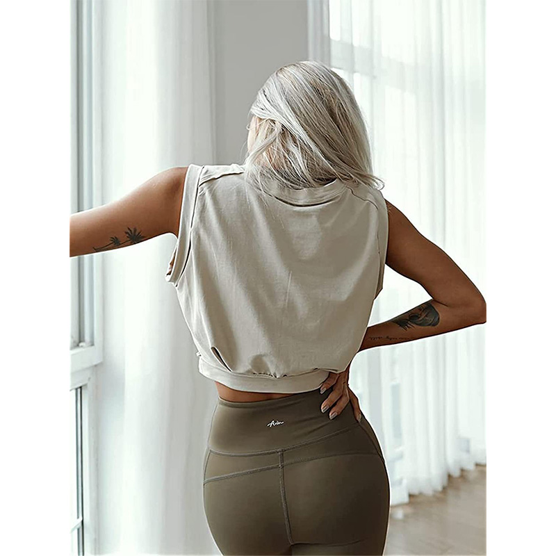Haut court en coton pour femmes, chemises d'entraînement de gym, chemise de fitness décontractée, t-shirt féminin mignon