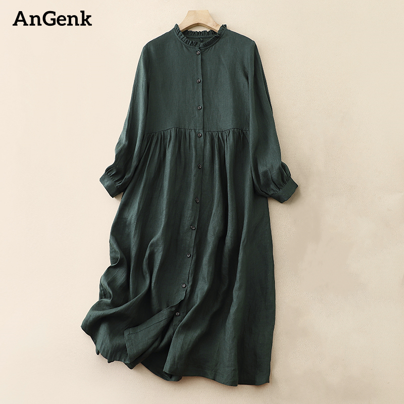 Robes longues vintage en coton pour femmes, style coréen décontracté et élégant, pour le bureau, vêtements féminins printemps automne 2026