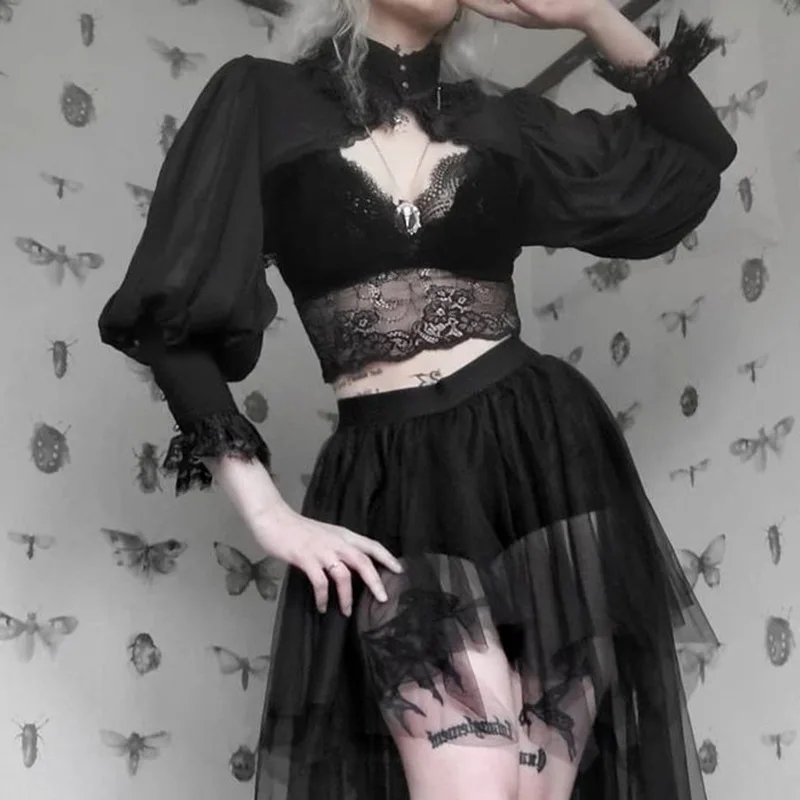 Dentelle gothique noir court Steampunk veste courte Kawaii Vintage magnifique palais Blouse femmes fête boléro victorien manteau Corset
