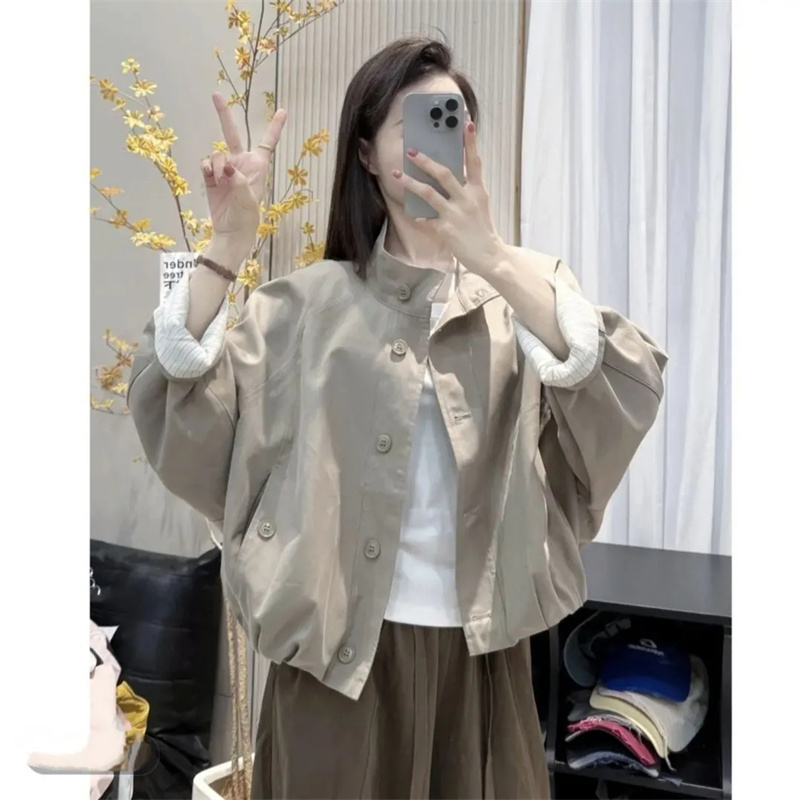 Femmes coréennes décontracté couleur blocage manteau femme mode col montant Patchwork vêtements d'extérieur printemps automne dames manches longues veste