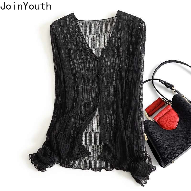 Cardigan en tricot pour femme, coupe ajustée, à volants, ajouré, style décontracté chic, pull fin