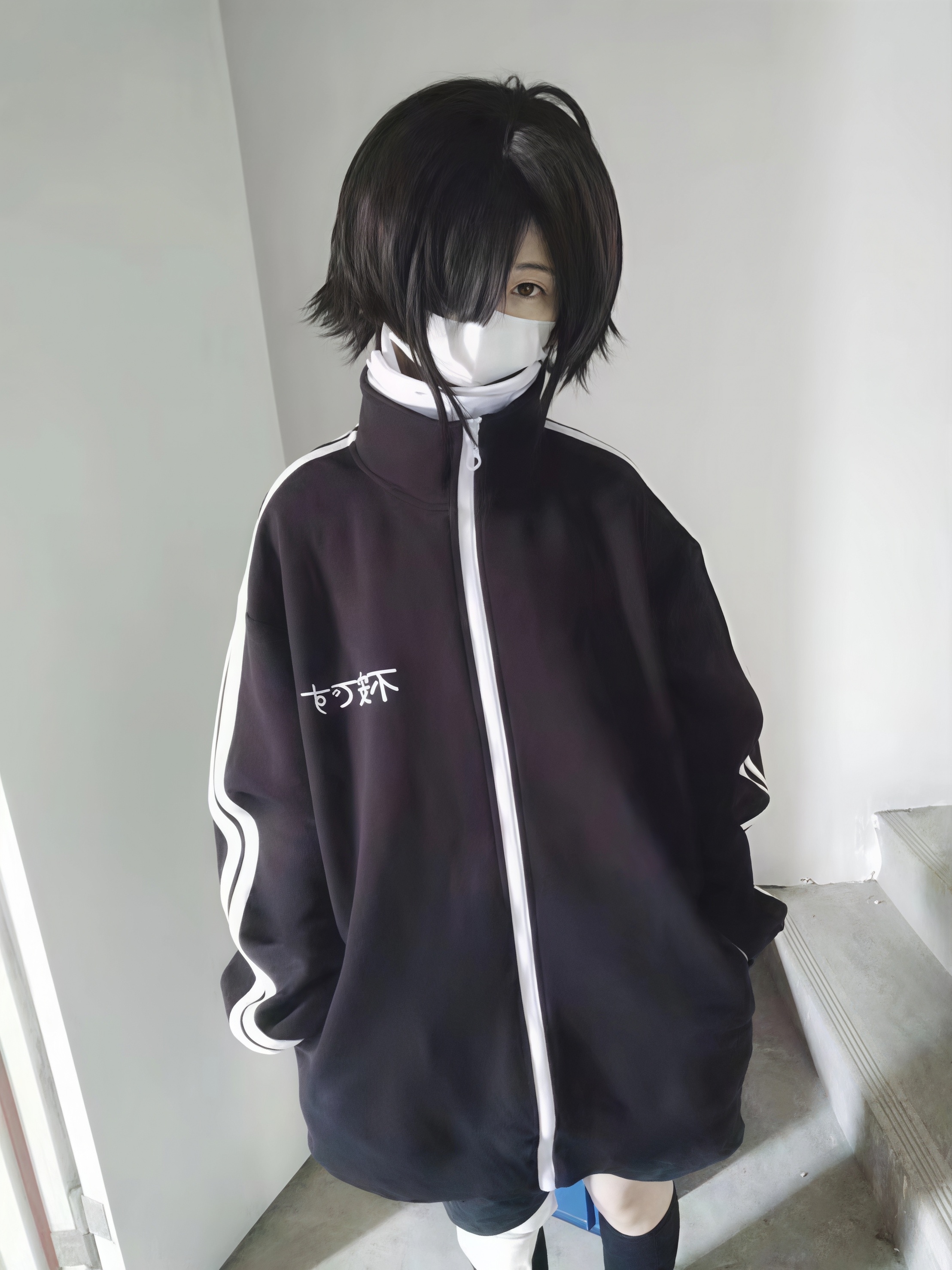 Veste zippée pour femmes, style Harajuku, imprimé japonais, col montant, manches rayées, coupe ample, décontractée, veste de sport.