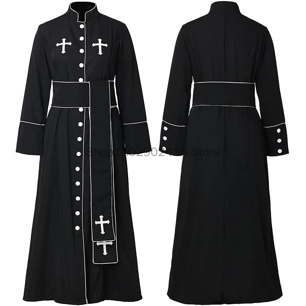 Costume de Prêtre Noble Noir et Blanc pour Homme Adulte, Pasteur Religieux, Père, Halloween, ixde Pourim, Robe de Cosplay du Barrage de Mardi Gras