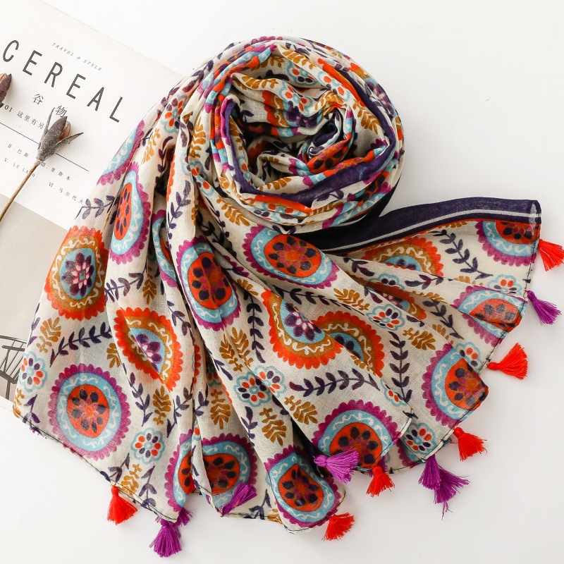 Styles bohème de luxe femmes écharpe été plage châle coton lin sentiment gland Pashmina musulman Hijab enveloppement Viscose Turban