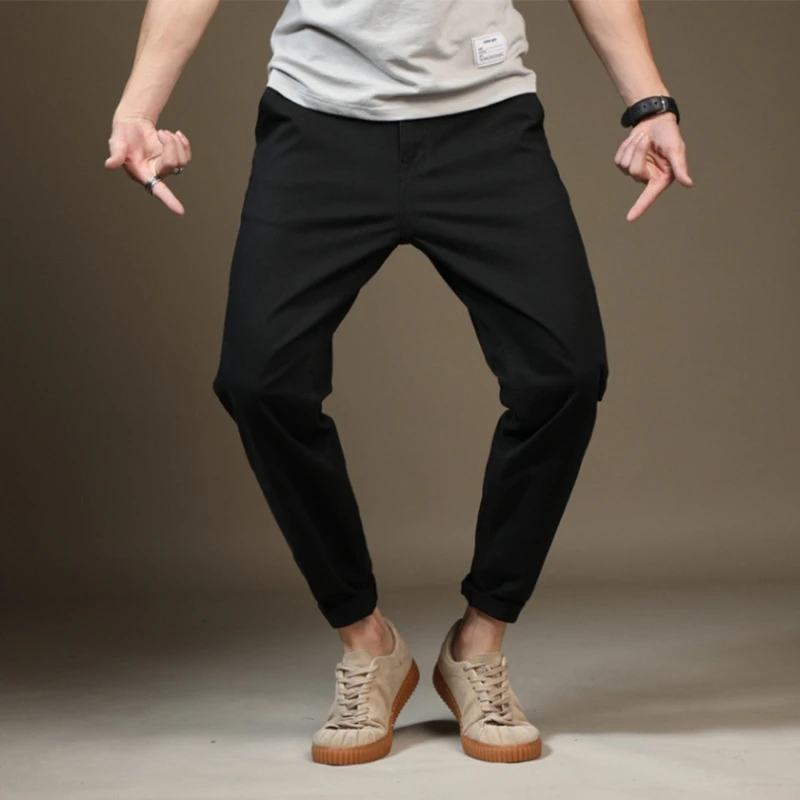 Pantalon décontracté en coton pour homme, sarouel, noir, grande taille, 46, 48, nouvelle collection printemps