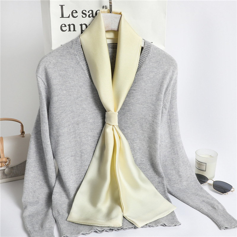 Écharpe longue en soie unie rouge pour femme, foulard en satin de soie pour cheveux, écharpe de cou pour femme 14*145CM, bandeaux unis, ruban pour sac, accessoire féminin