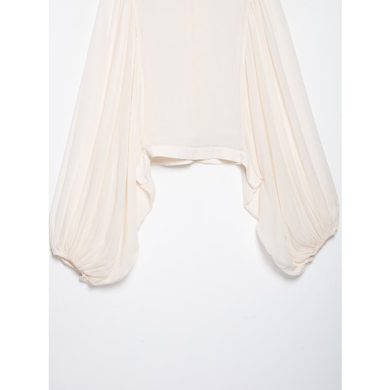 Chemise pour femmes, nouvelle collection automne, style classique et élégant, beige, manches longues avec décoration de nœud, manches bouffantes, style romantique français, légère.