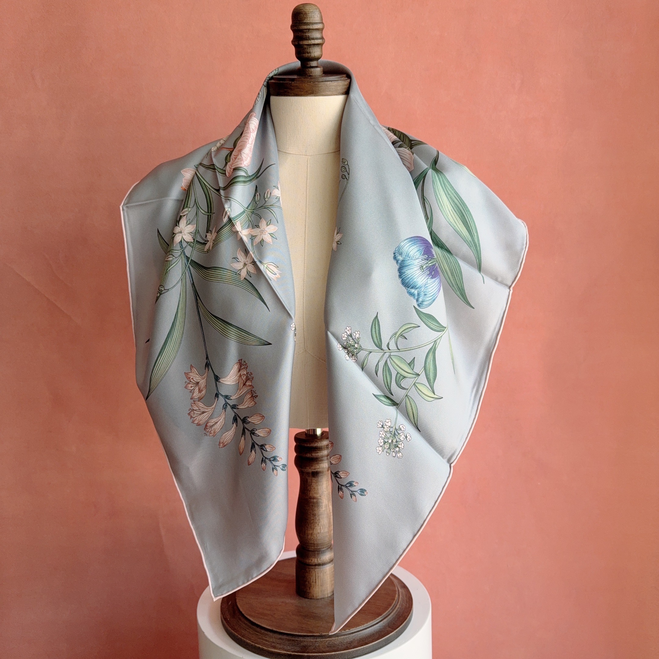 Foulard en soie double face 100% soie, turban, écharpe de cou, châle de luxe pour femme 90x90 18mm d'épaisseur