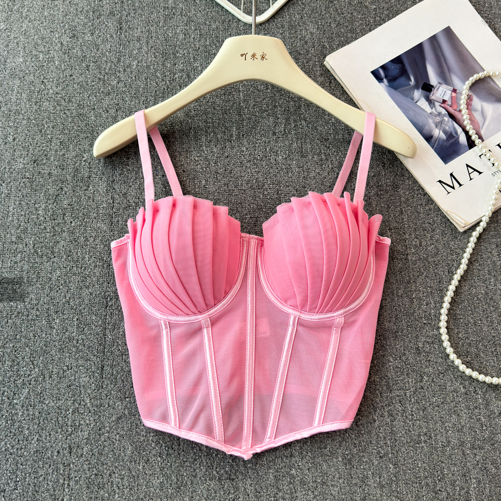 Mode coréenne maille été mode arête de poisson camis Corset mince Hotsweet débardeur femmes doux haut court