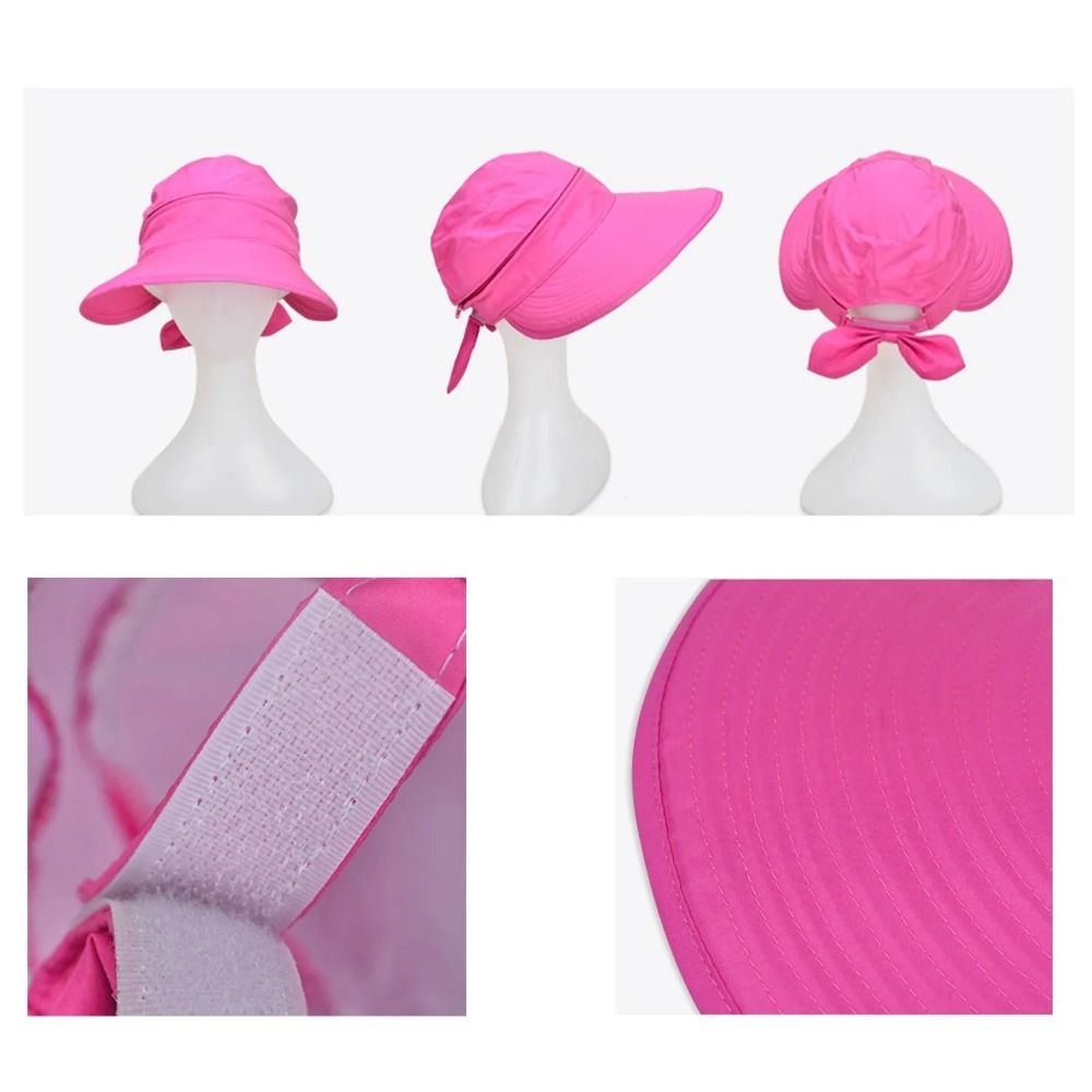 Casquette d'air 2 en 1 pour femmes, réglable, respirante, avec nœud papillon, grande visière, détachable, couleur unie, Anti-UV, casquette de plage