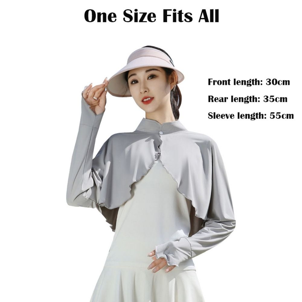 Nouvelle cape de protection solaire décontractée pour femme, couleur unie, respirante, à manches longues, en soie glacée fine, pour l'été et les activités de plein air