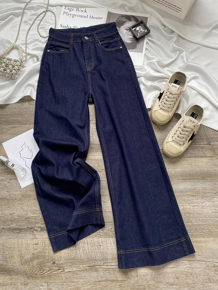 Jean droit bleu pour femmes, pantalon taille haute, amincissant, ample, tombant, jambes larges, début d'automne, nouvelle collection 2024
