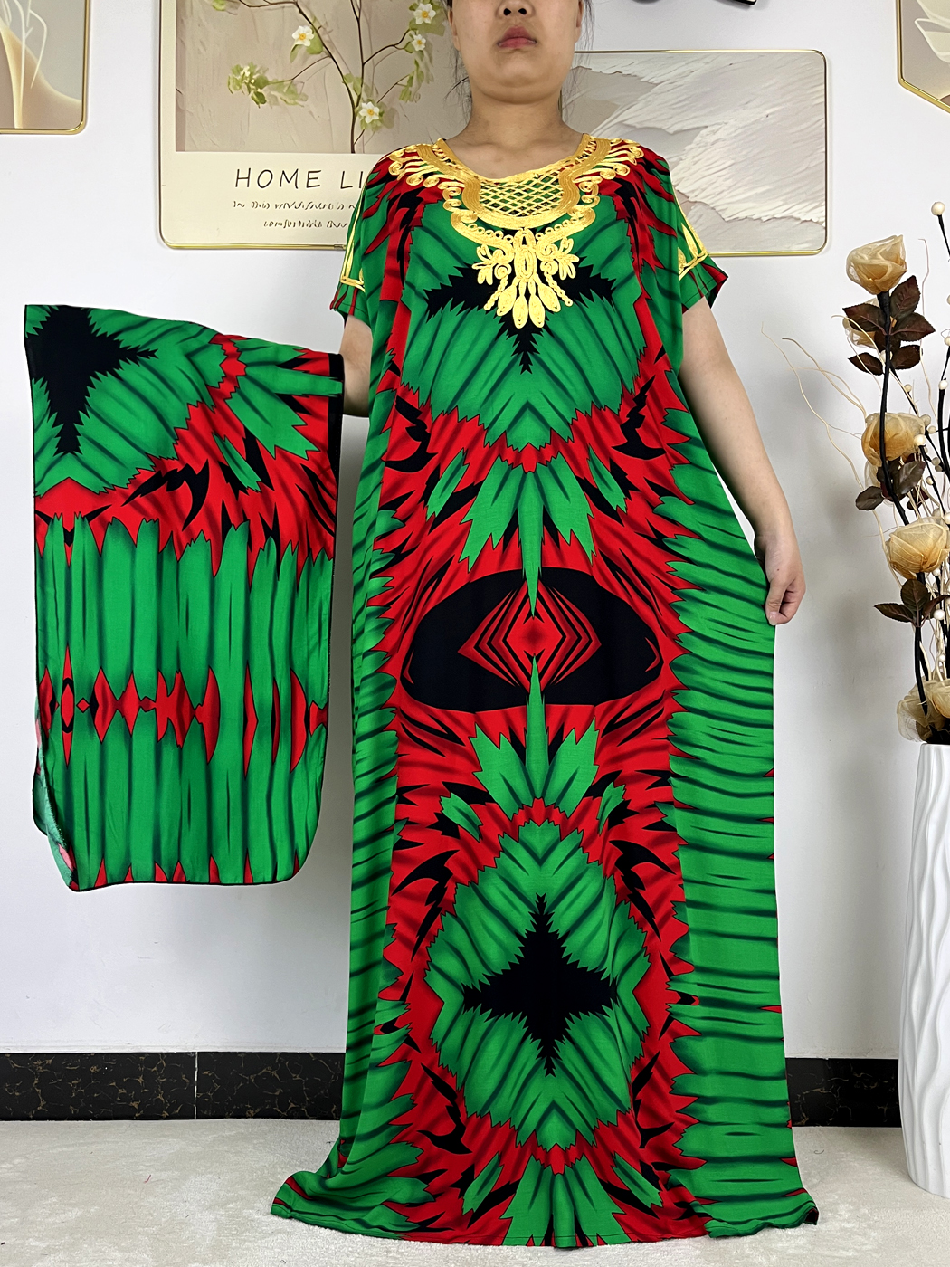 Abayas musulmanes 2026 pour femmes, en coton imprimé avec appliques florales, robe ample pour femme, style africain, Dubaï, Turquie, avec turban