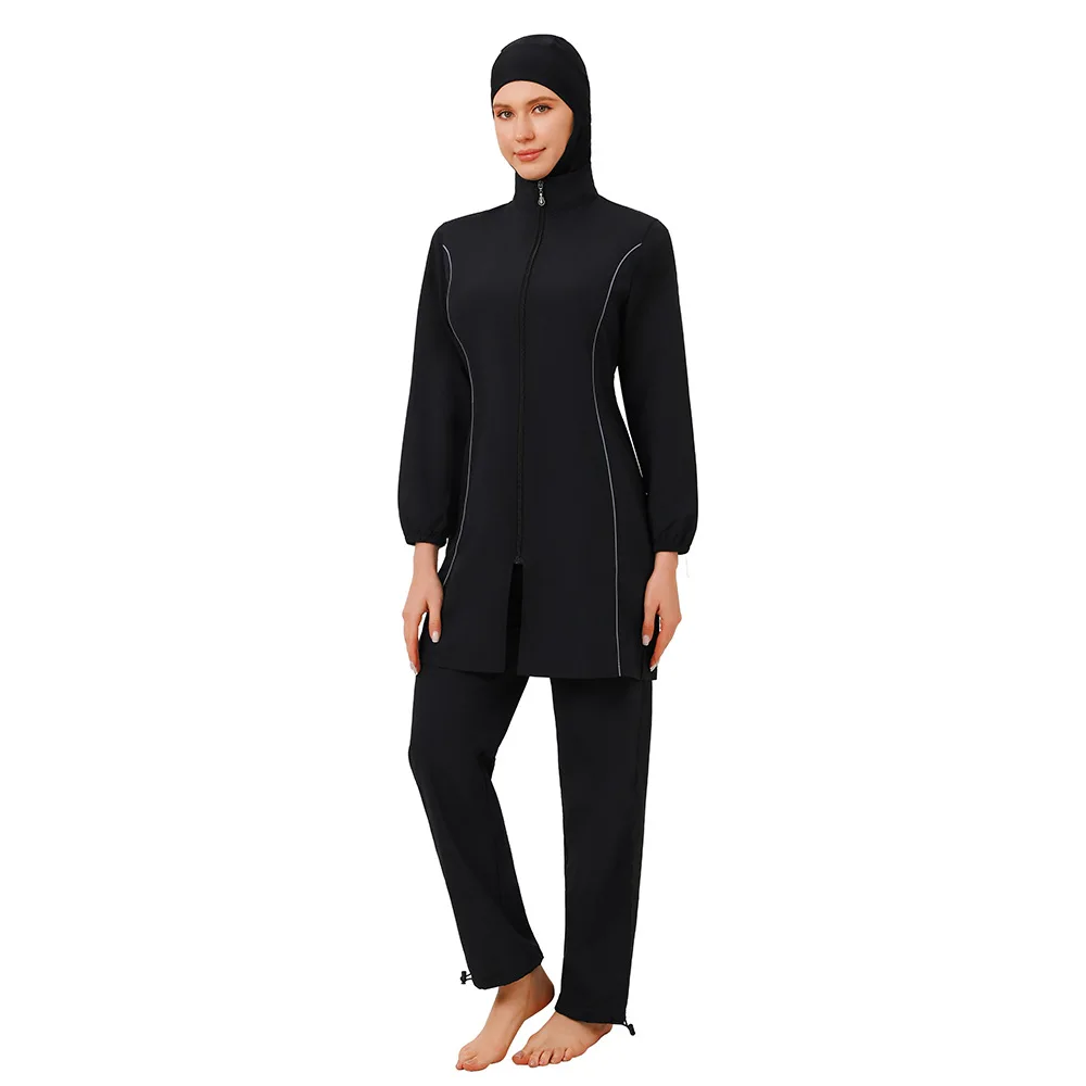 Ensemble de 3 pièces de maillots de bain modestes musulmans pour femmes, Burkini, Abayas, Hijab, manches longues, couvrant entièrement le corps, tenue de bain islamique