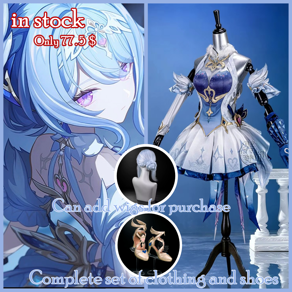 Odett en stock, série de cosplay Genshin Impact, tenue complète de cosplay Odetta de Snezhnaya, accessoires assortis pour personnage de jeu
