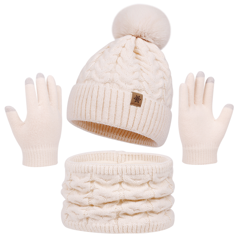 3 pièces femmes hiver chapeau écharpe gants ensemble boule de fourrure de noël adolescent bonnet cou plus chaud costume pompon tricoté femme hommes casquette ensemble