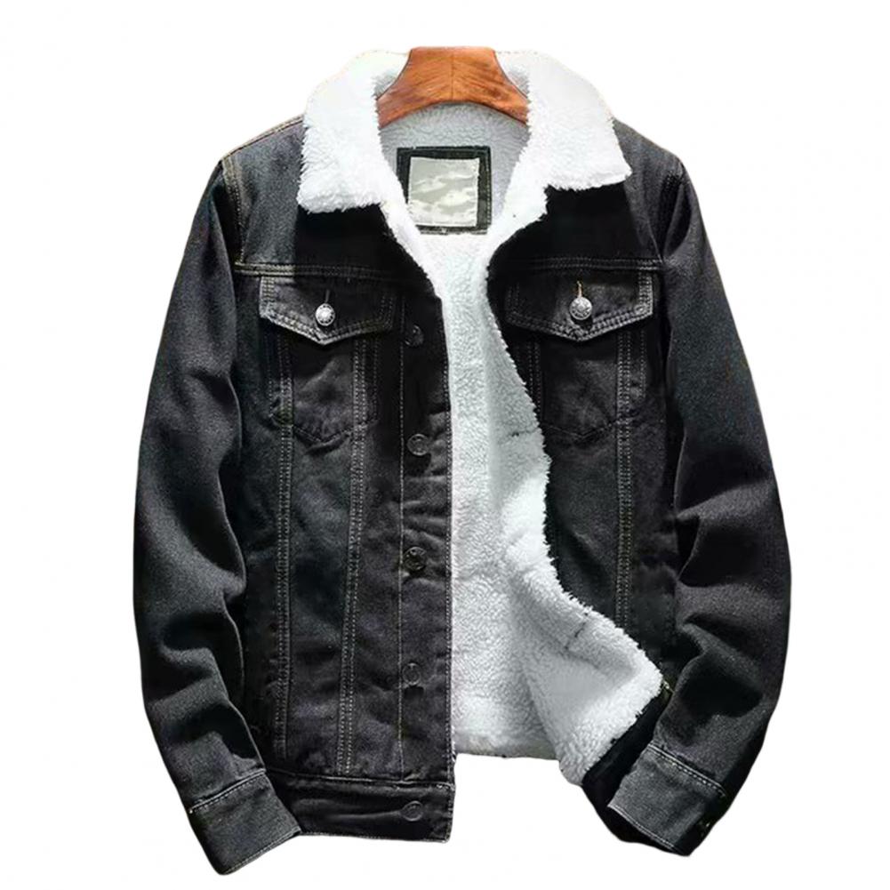 Veste en Jean épaisse pour hommes, doublure en cachemire d'agneau, couleur unie, résistant au froid, vêtements d'extérieur d'hiver, manteau en Denim à simple boutonnage, Streetwear