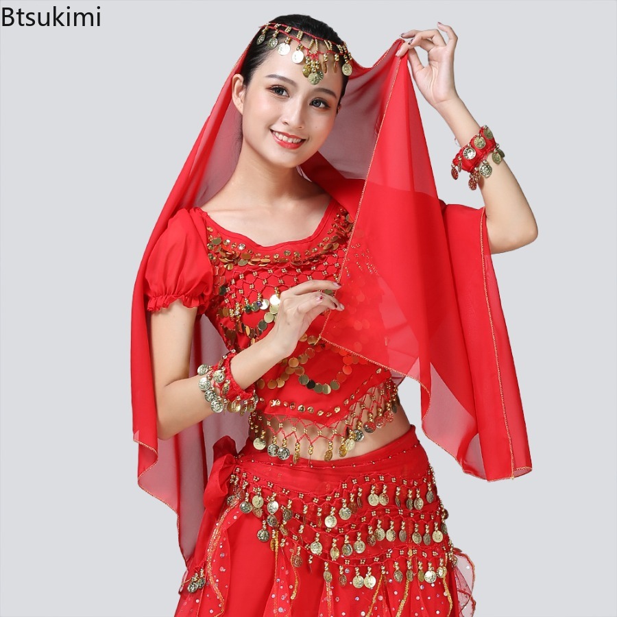 Costume de danse à la mode pour femmes, écharpe de danse du ventre, coiffure, pièces de monnaie en mousseline de soie, écharpe de beauté, Costumes de spectacle