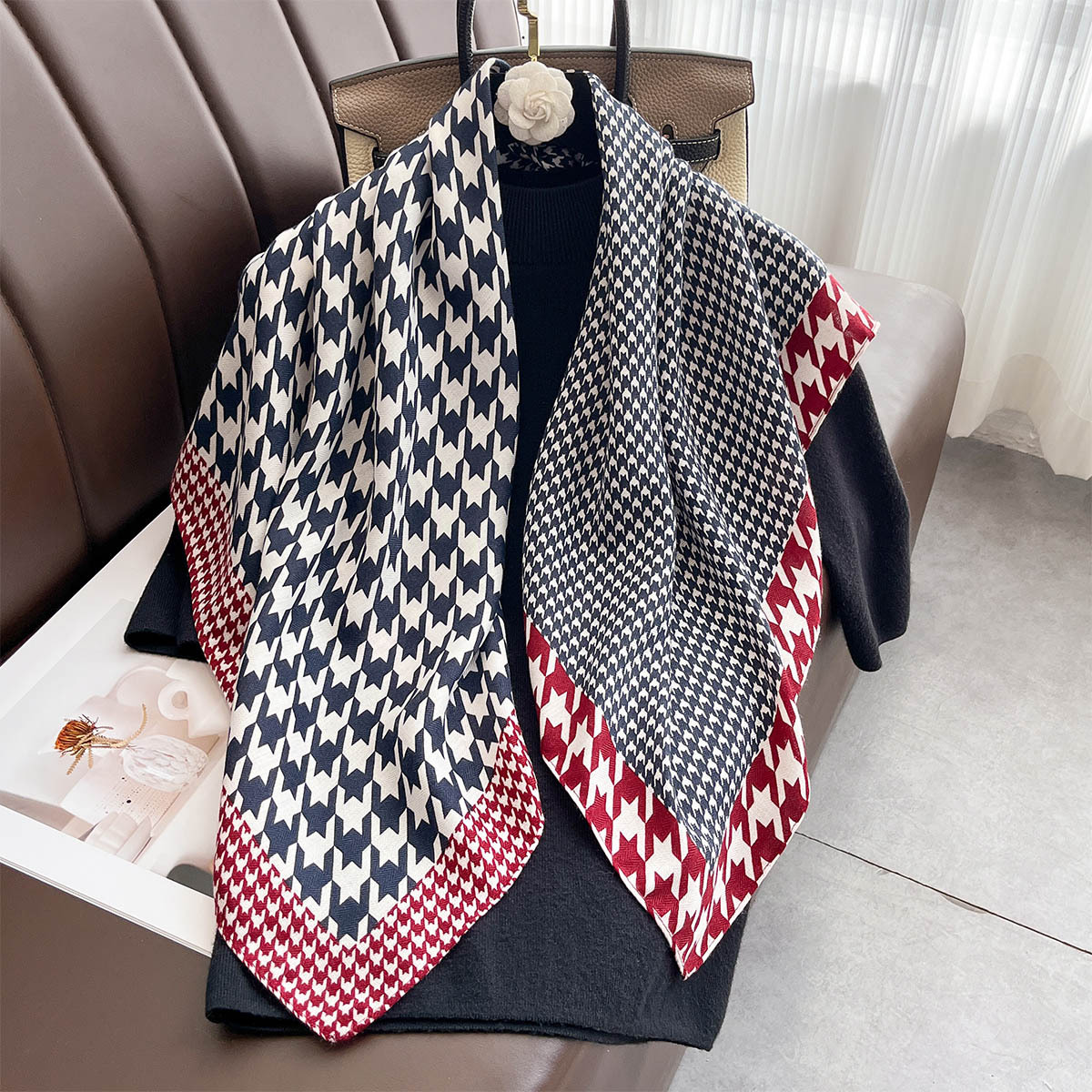 Foulard carré imprimé Floral pour femmes, 90x90cm, Imitation soie, Bandanas d'été, Hijab fin, foulard de luxe, châle de plage