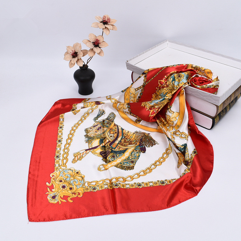 Foulard carré en soie de marque de luxe pour femme, imprimé satiné, hijab, écharpe musulmane, paréo, bandana, châle, bandeau, 90*90cm