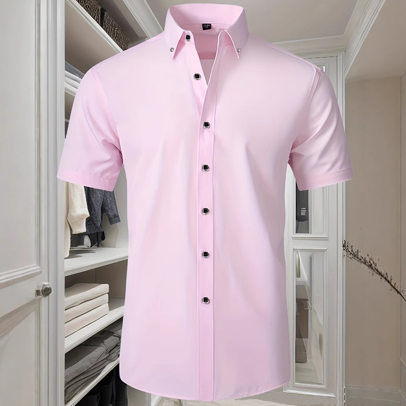 Offre spéciale mode hommes robe chemise formelle mince affaires classique basique diamant bouton Social chemise blanche à manches courtes hommes vêtements
