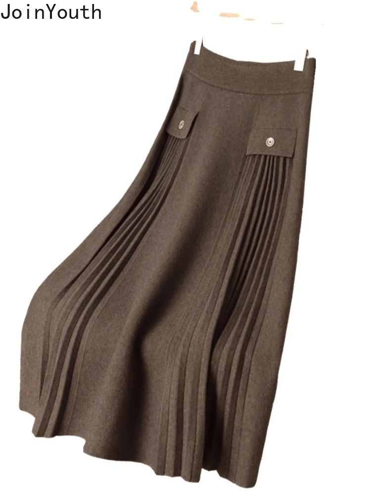 Jupes Vintage pour femmes taille haute a-ligne Jupe 2025 Faldas Mujer De Moda épais coréen ample Saia tricoté Jupe longue plissée