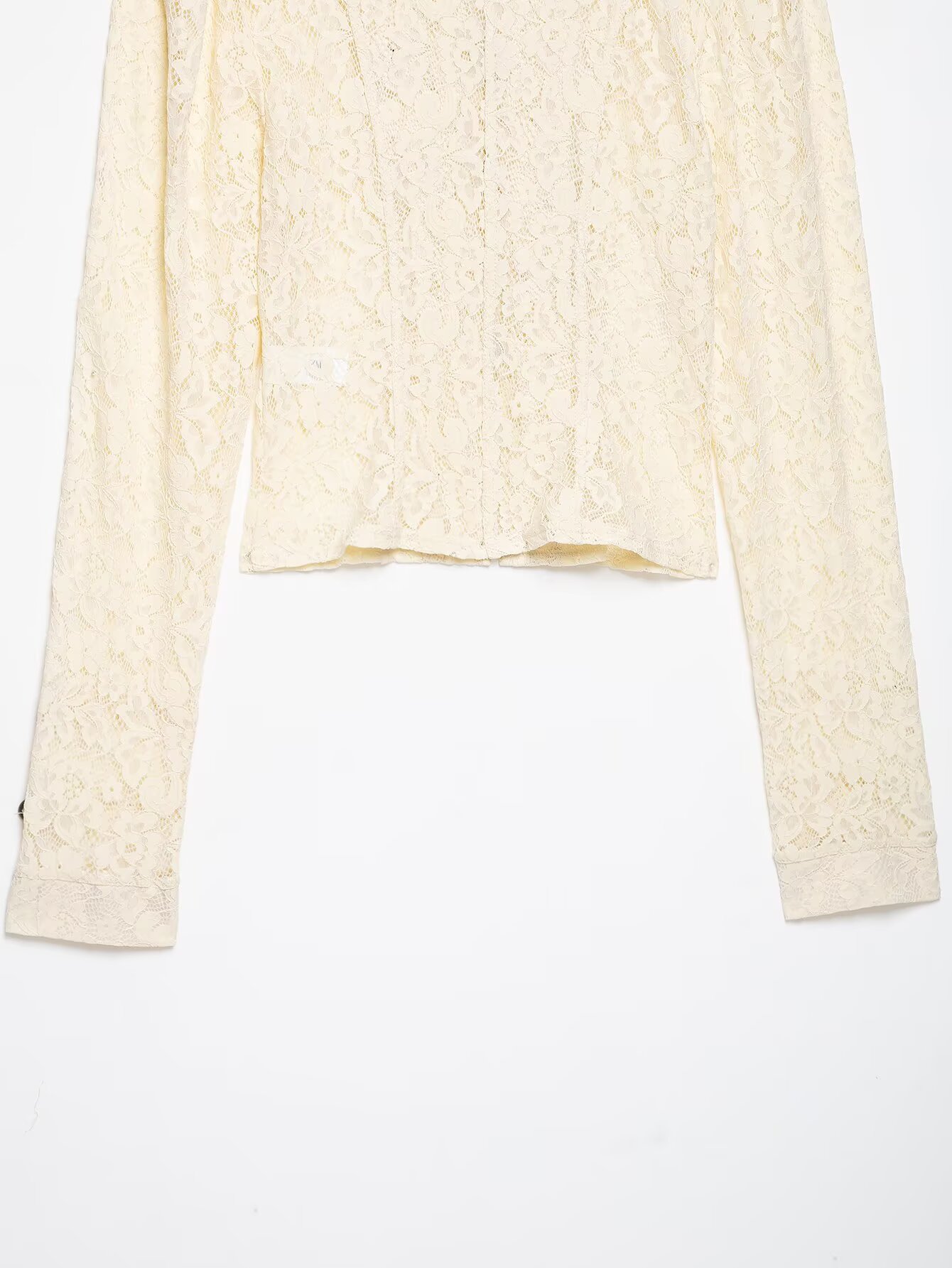 BSAY Veste courte en dentelle florale vintage française, col mandarin, boutons à nœud grenouille, manches longues bouffantes, veste rétro ajustée pour femmes