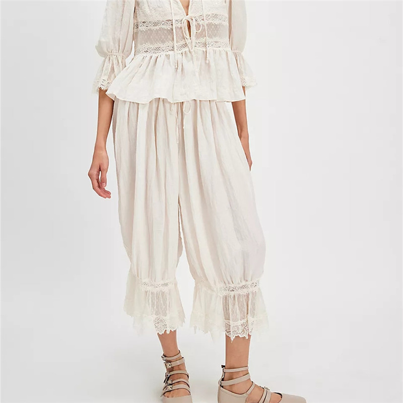 Pantalon Bloomers pour femmes Y2K, garniture en dentelle, Vintage, mignon, à volants, citrouille, Long, Capri, bas de pyjama, décontracté, Streetwear