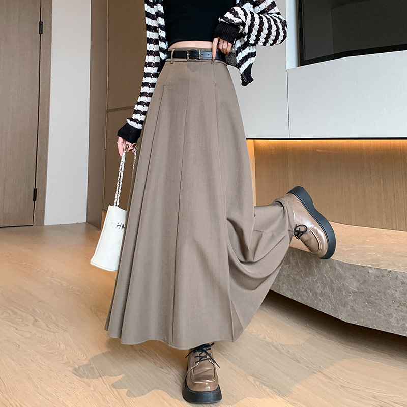 Jupe Longue Plissée Noire Élégante de Style Coréen pour Femme, Vêtement Midi, Tenue de Bureau, Nouvelle Collection